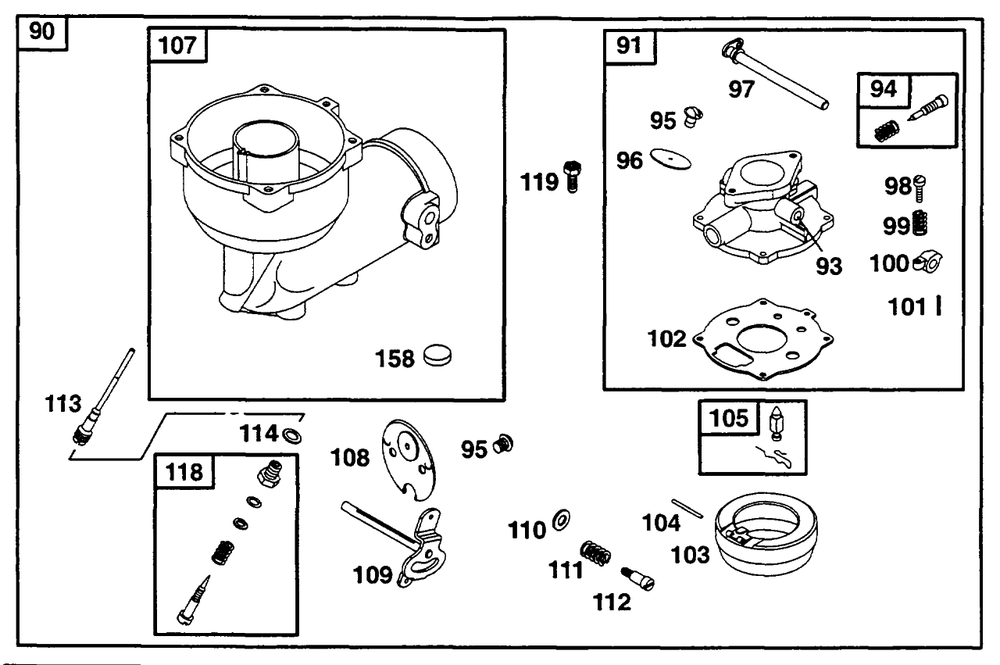 Carburetor Assembly Diagram and Parts List for 233452-0636-XX  Briggs and Stratton Engine
